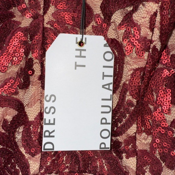 Dress‎ The Population Size Large Burgundy Red Sequin Cocktail Dress NWT - Picture 6 of 8